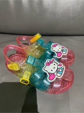 Hello Kitty Glitter Ombre Jelly Sandals in Pink, Teal & Yellow